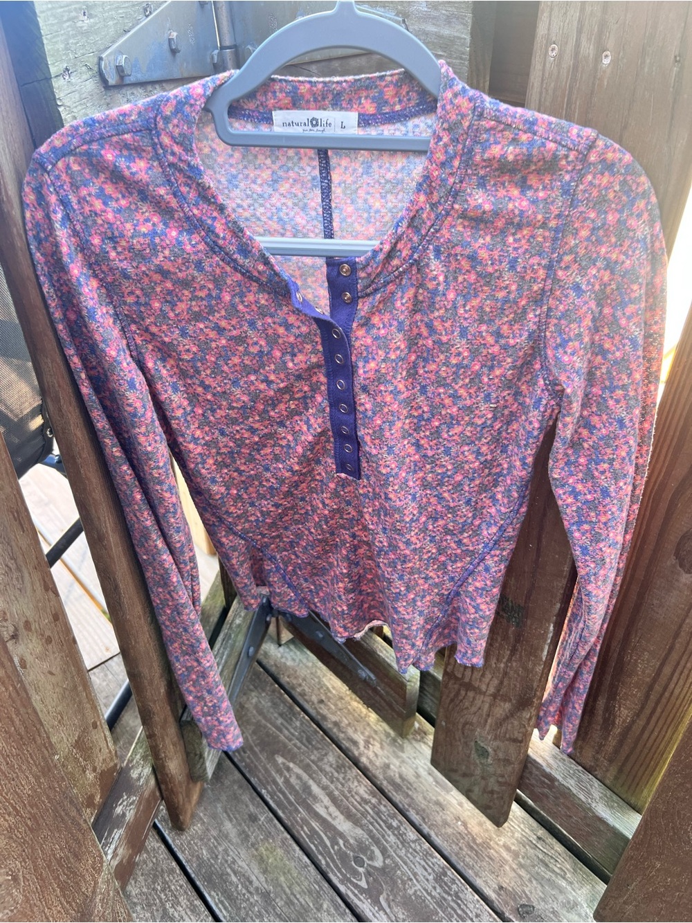 NATURAL LIFE Mauve Pink Floral Henley Long Sleeve Top